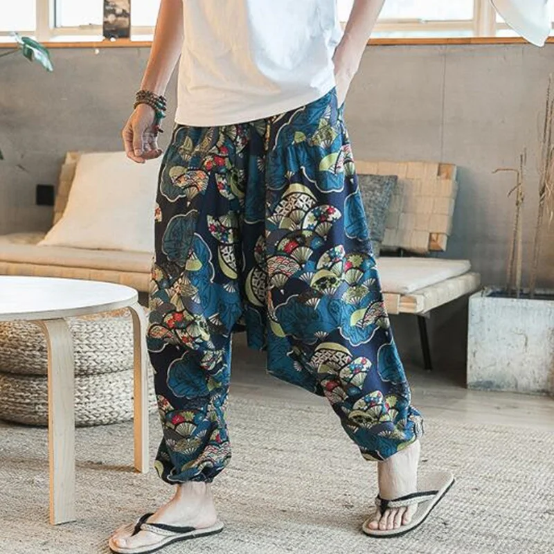 

Baggy Cotton Linen Harem Pants Men Hip-hop Women Plus Size Wide Leg Trousers Casual Vintage Long Pants Pantalones Hombre 2021