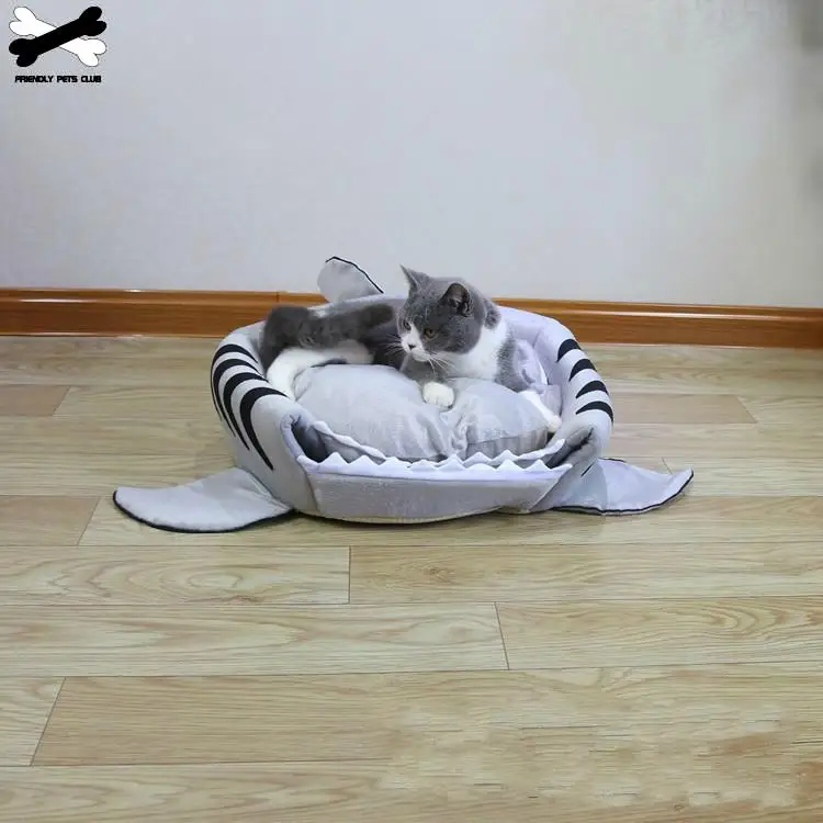 Кровать для домашних животных с акулой, теплые товары для домашних животных, мягкий мультяшный домик для кошек, моющаяся кровать для щенков, зимняя подушка для собак