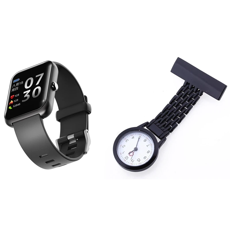 

Clip-On Watch Nurse Watch Nurse Brooch Black With Smart Watch Bluetooth Sport Smartwatch