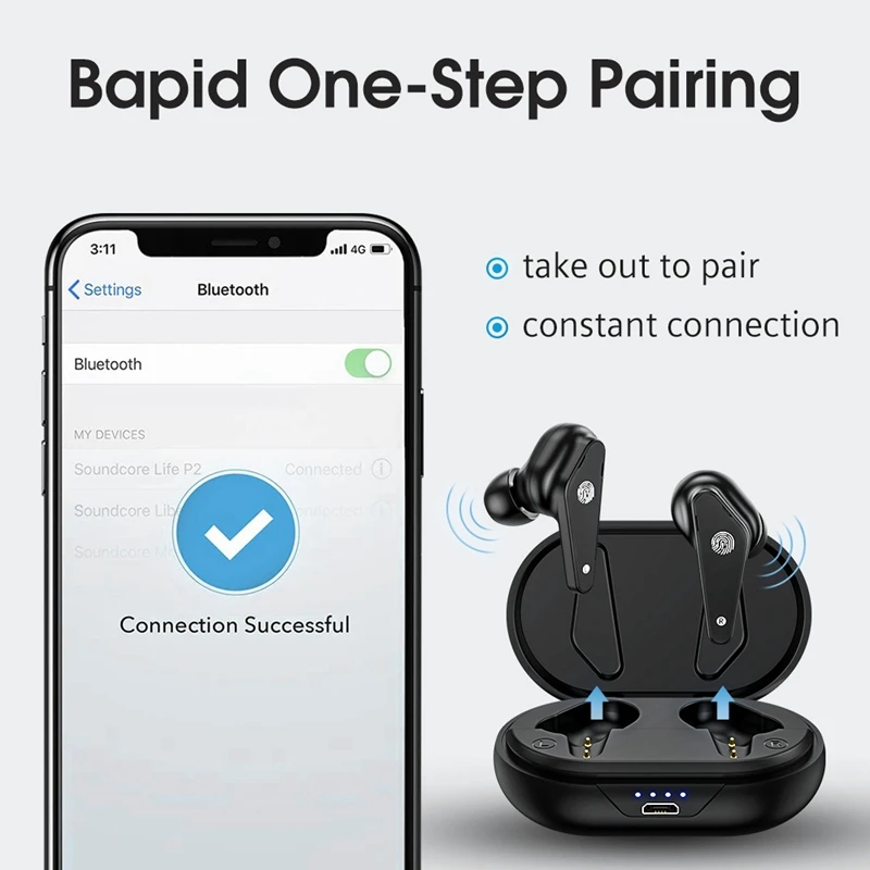 Беспроводные контактные наушники Bluetooth чехол для зарядки спортивные