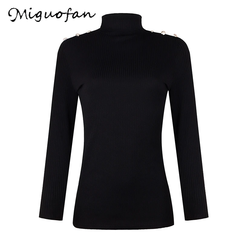 Miguofan solid sweater button women knitted pullovers turtleneck long sleeve sweaters vintage jumpers female pull tops | Женская одежда