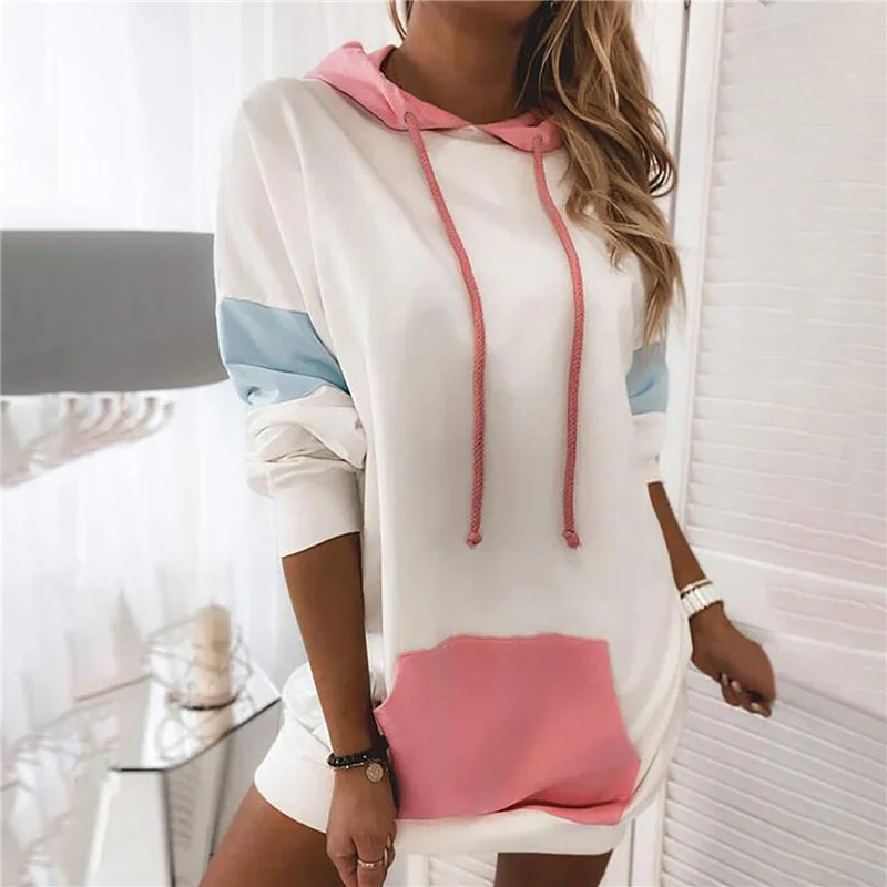 

HAOOHU Women Hoodies Patchwork Autumn Sweatshirts Woman Tops Pullover Sportswear Casual Long Sleeve Female Hooded Clothing