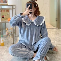coral fleece and velvet warm pajamas loose and simple autumn and winter new wild long sleeved cute and sweet korean pajamas
