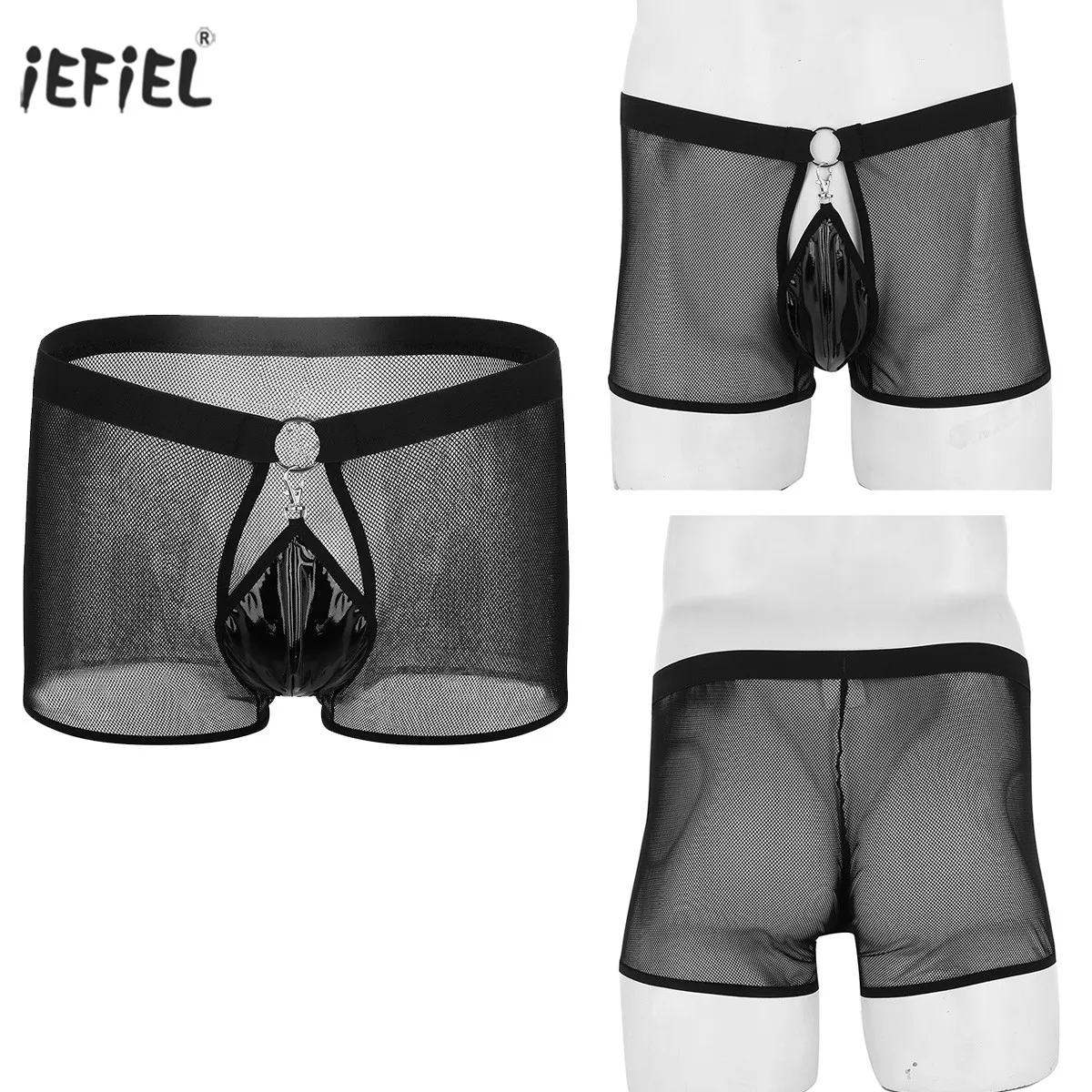 Сексуальные эротические мужские стринги прозрачные сетчатые шорты-боксеры