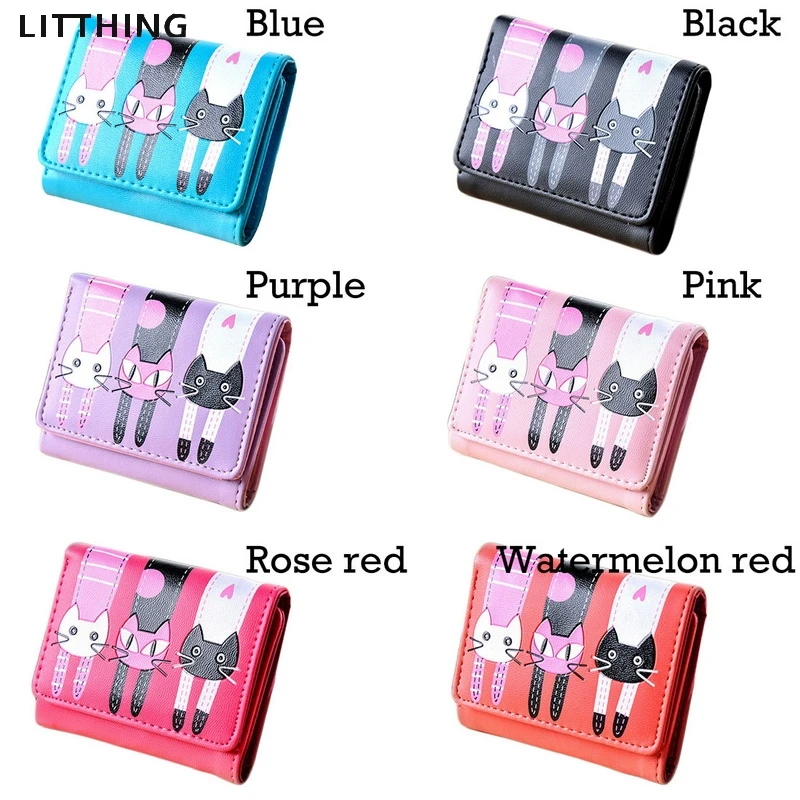 

Litthing Cartoon Cat Women Wallet PU Leather Women Short Wallet Brand Designed Coin Purse Female Card Holder Cute Girl Wallet