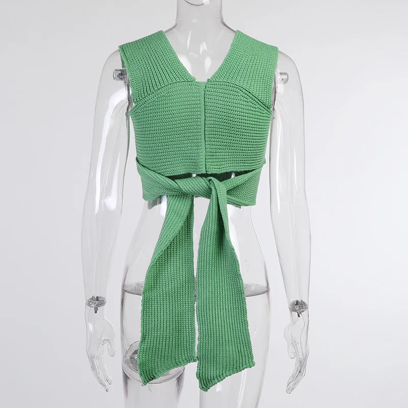 

Lucyever Sexy Bandage Knitted Tank Top Women Summer Sleeveless Off Shoulder Crop Tops Female Solid Color Streetwear Vest Woman