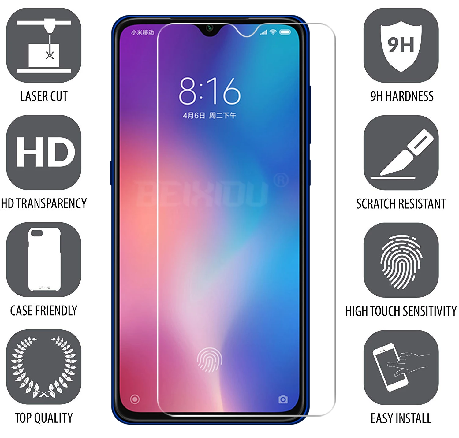 2 шт Полное закаленное стекло для Xiaomi mi 9 прозрачная защитная пленка 2.5D 9h |