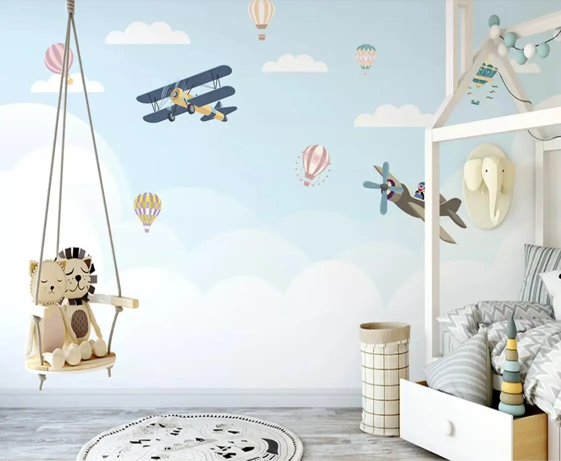 

Nordic 3D Wall Mural Carton Airplane Wallpaper Waterproof Canvas Murals Wall Painting Pastoral Luxury Wallpapers for Bed Room