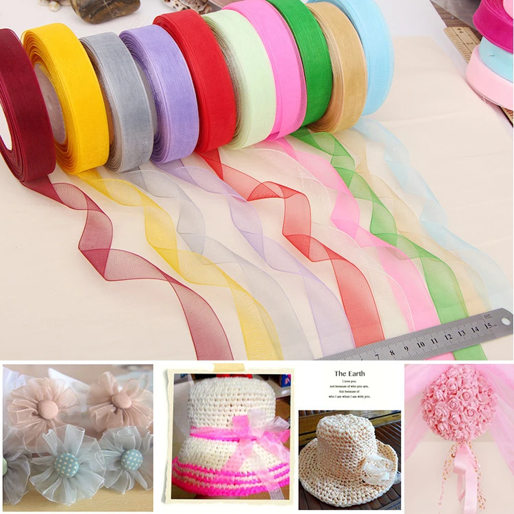 

1.0-2.0cm Wide Weaving Hook Hat Transparent Organza Tape Packaging Braided Hair Ribbon Ribbon Ribbon Chiffon Ribbon
