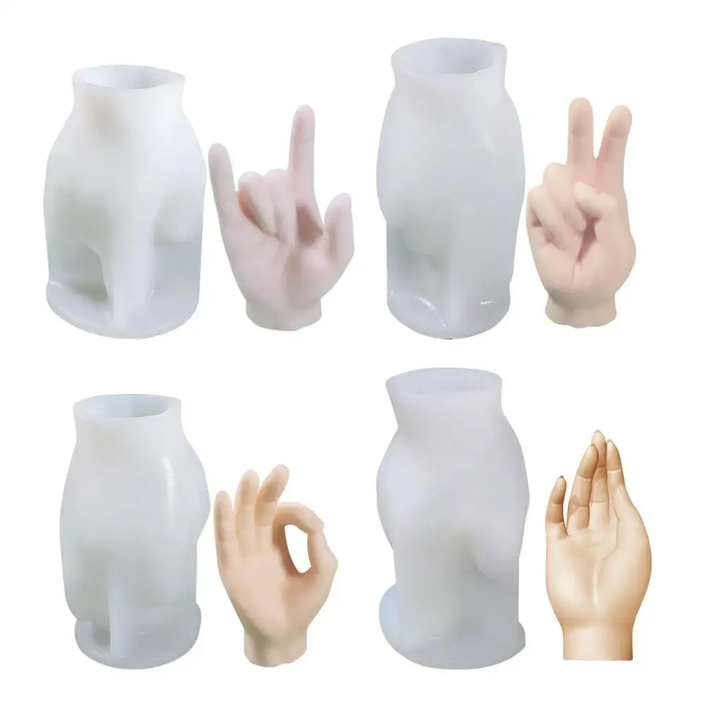 

Silicone Candle Mold Creative Gesture Aromatherapy Candle Making Supplies Wax Mould Plaster Chocolate Soap Molds Home Decoration