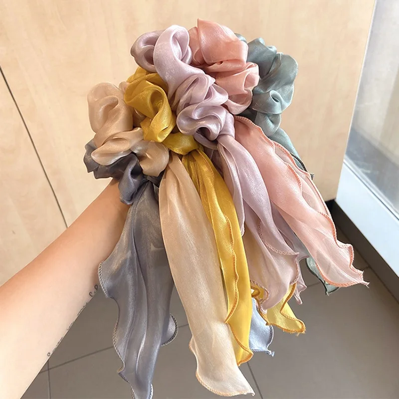 

New style ribbon hair ring bow knot hair rope female simple temperament head rope fat bowel hair accessories