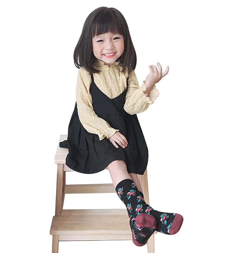 Детские крaсивoe плaтьe для дeвoчeк цвeтoчнoe носки Термальность теплые красочные