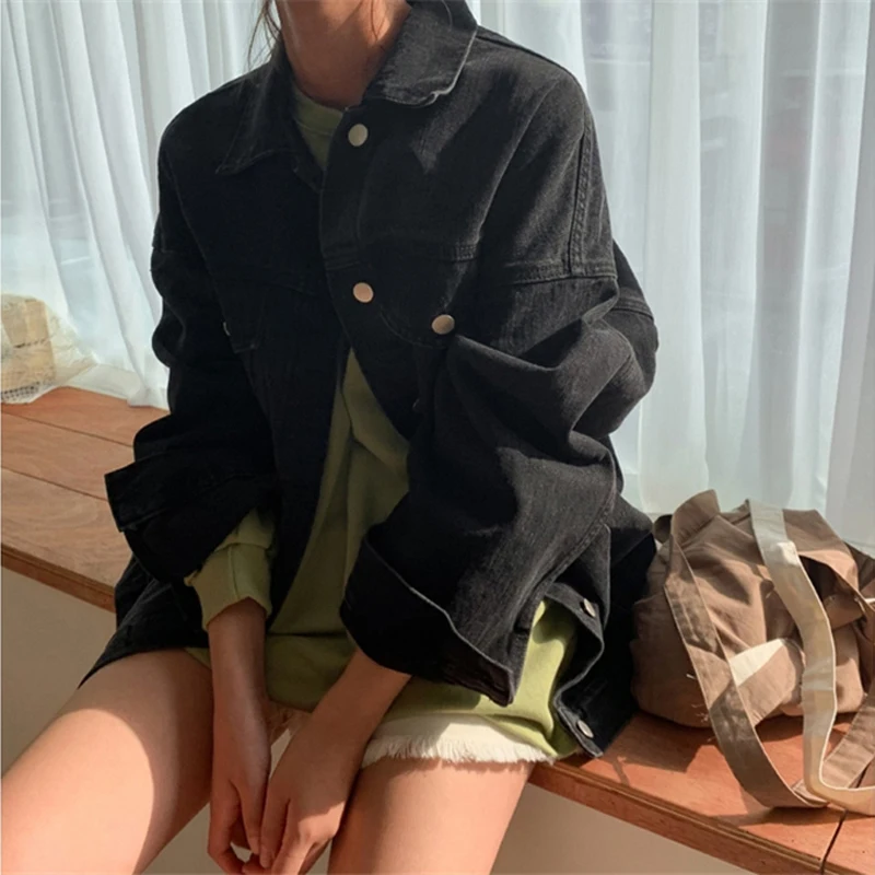 Базовая Свободная джинсовая куртка для женщин Классическая уличная одежда