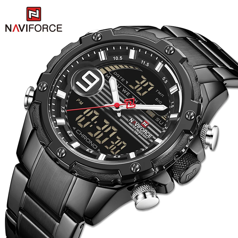 NAVIFORCE Luxury Men Sports Watches Analog Digital Military Dual Display Quartz Wristwatch Mens Waterproof Clock Reloj Hombre