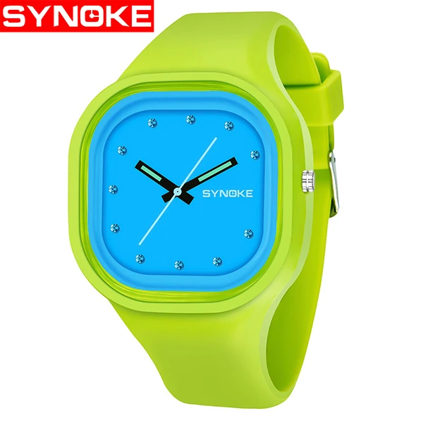 green Strap blue SYNOKE, студенческие красочные Водонепроницаемый спортивные часы Для мужчин брендовая Для женщин уникальный силиконовый светодиодный цифровой Дата наручные часы - Цвет: green Strap blue