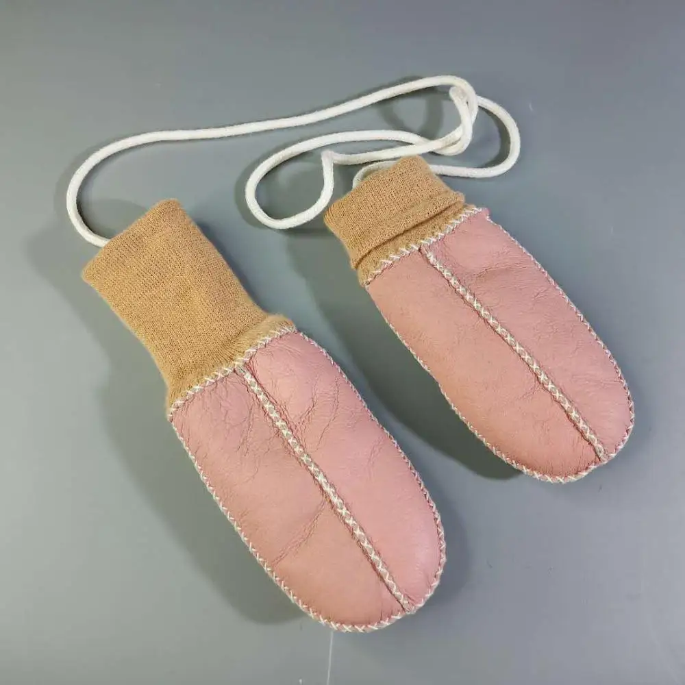 Детские Лыжные зимние теплые перчатки детские из натуральной кожи с овечьим