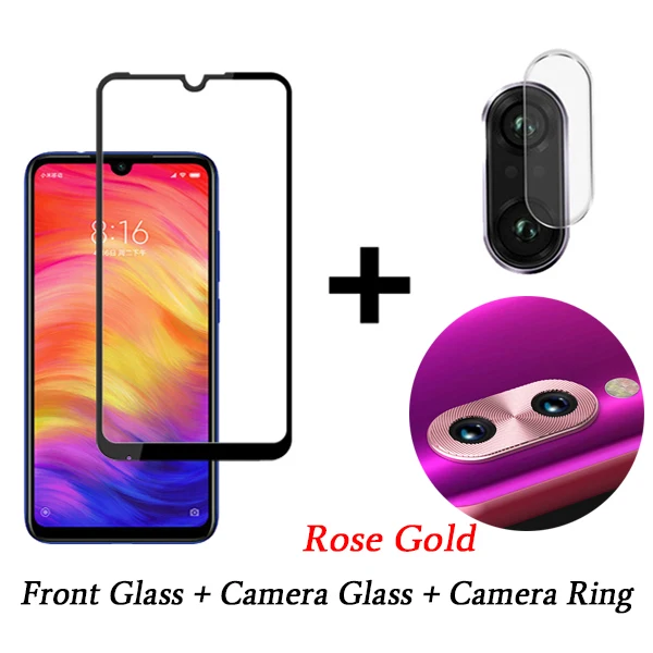 Pink Ring 3 в 1 защитный Стекло для спортивной камеры Xiao mi Red mi Note 7 Защита для экрана камеры защитная пленка объектива закаленное Стекло на Red mi Note 7 - Цвет: Pink Ring
