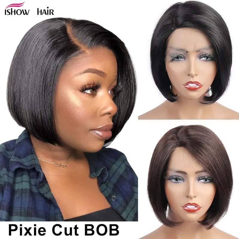 Парик Pixie Cut Ishow Короткие парики для женщин цветные человеческие волосы ed