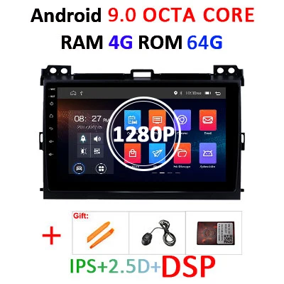 4G64GDSP 1280 CANBUS Ips DSP Android 9,0 4G 64G gps мультимедийный экран для Toyota LAND CRUISER Prado 120 Lexus GX470 навигационное радио Восьмиядерный без DVD - Цвет: 4G64GDSP 1280 CANBUS