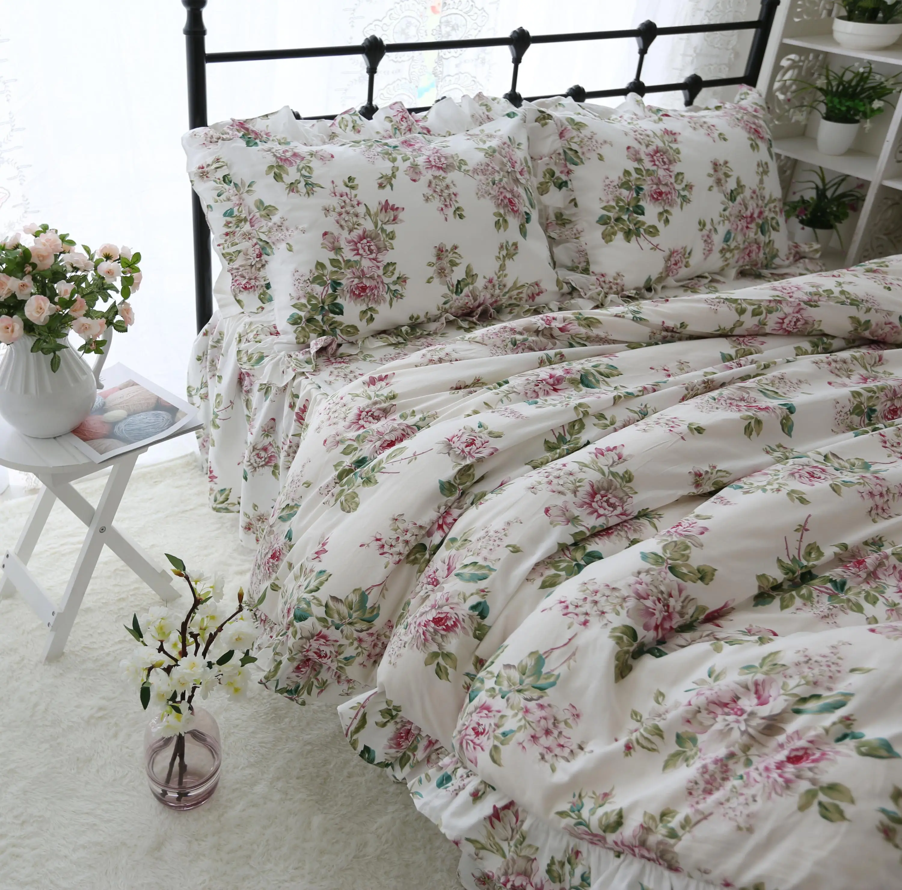 

Bloom Floral Duvet Cover Sets Reversible Ultra soft Twin Full Queen Kids Girls Bedding Sets 100% Cotton Bedding set Bedskirt