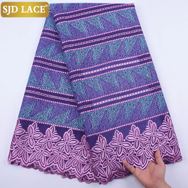 

SJD LACE Purple Swiss Voile Lace In Switzerland Embroiderey African Dry Lace Fabric With Stones Cotton For Wedding Dress A2017