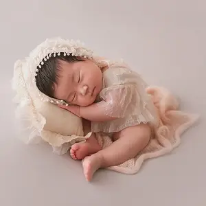 2Pcs Newborn Photography Props Suit Lace Romper Hat Set Knit Outfits Clothing Infants Shooting Photo