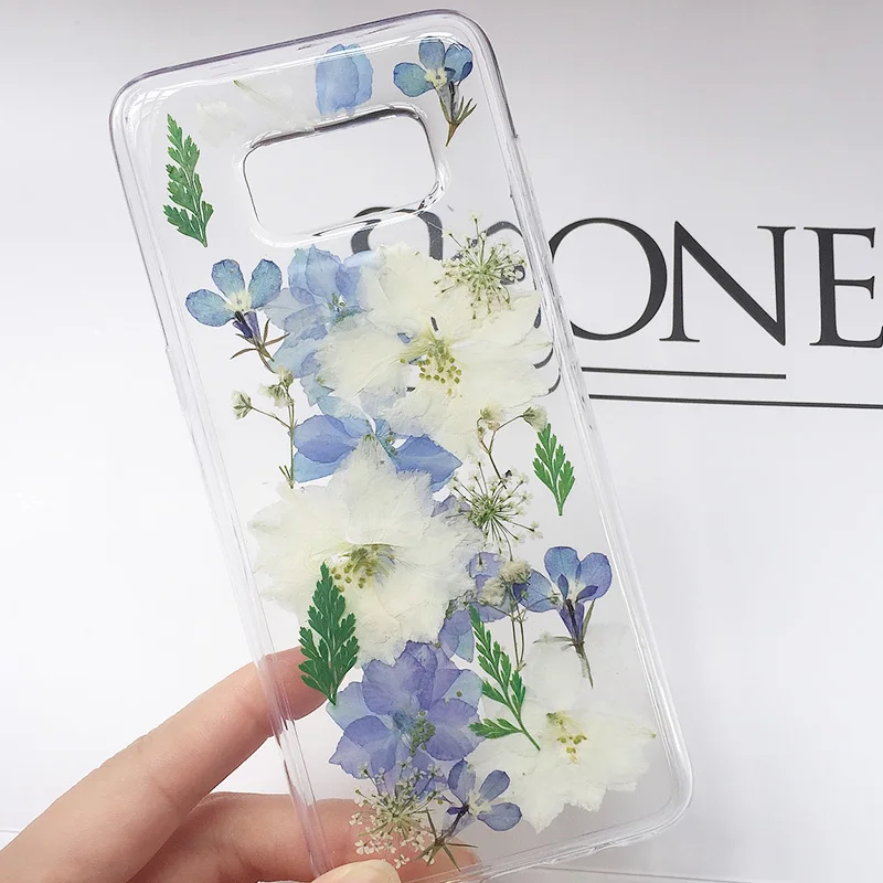Tfshining живыми цветами чехол для телефона для samsung Galaxy S8 S9 плюс S10 Plus Note 9 8 ручной высушенный цветочный прессованные прозрачный чехол из ТПУ - Цвет: T01