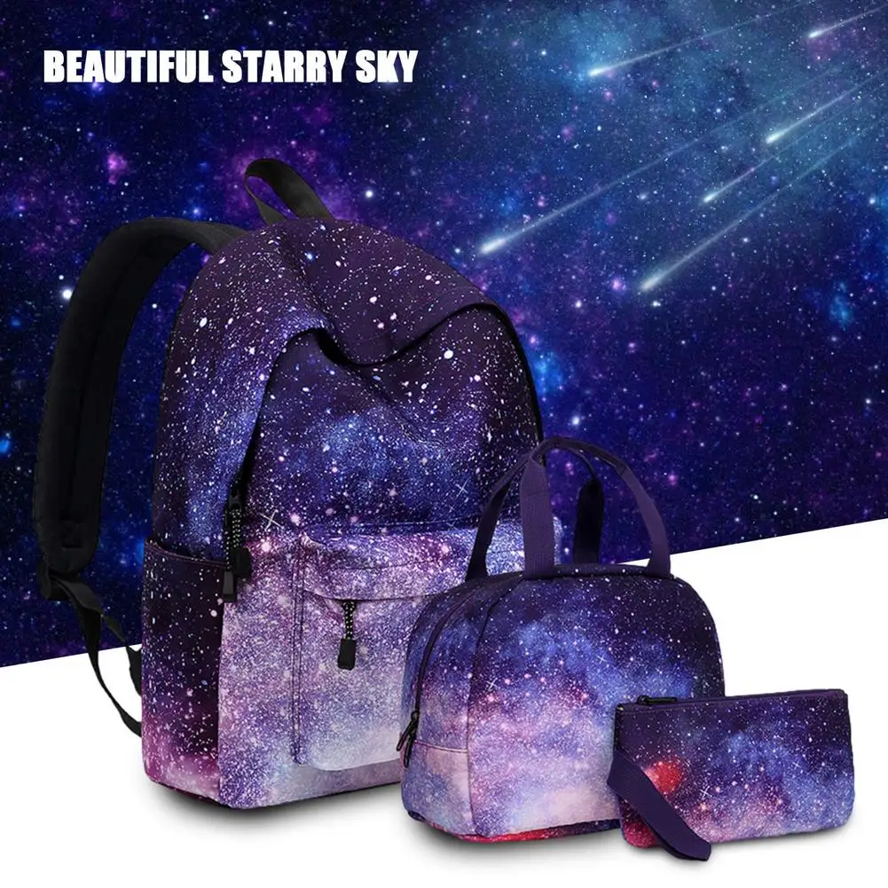 Набор из 3 шт., школьные ранцы для девочек-подростков, детские сумки на плечо, новый женский нейлоновый рюкзак с изображением звездного неба, ...