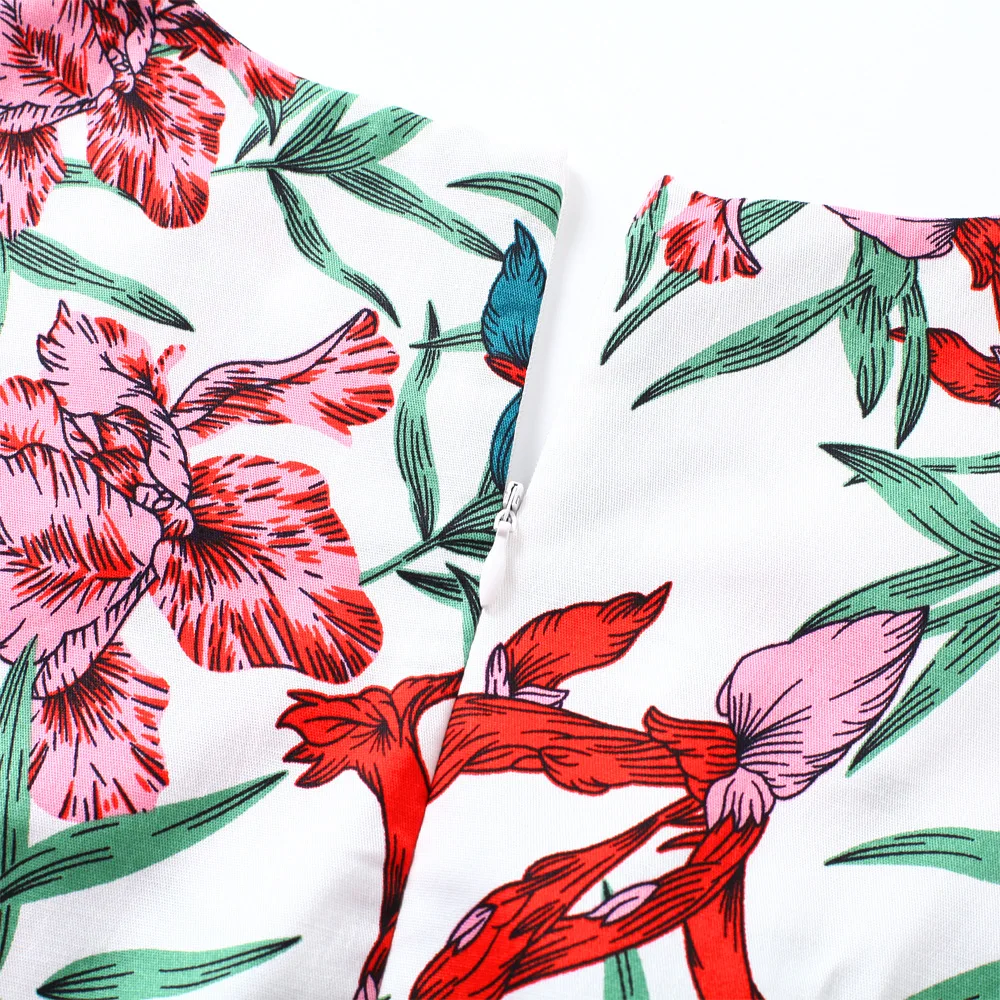 

TMWEVN Summer Dress Vintage Navy Blue Floral Girl Dress A Line Dress Women O-Neck Cotton Casual Dress 2020 Retro Summer Dresses