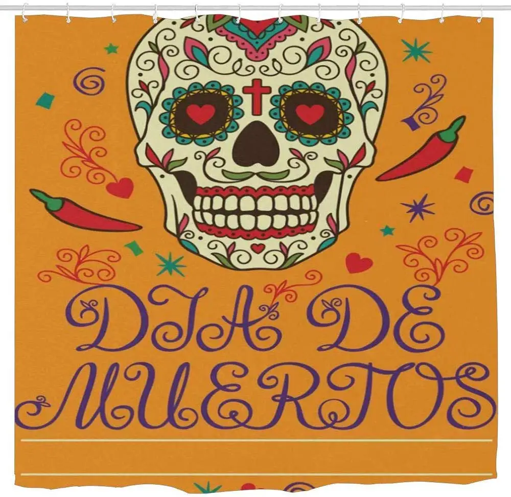 

Mexican Skull Day of Dead Halloween Polyester Bath Shower Curtain