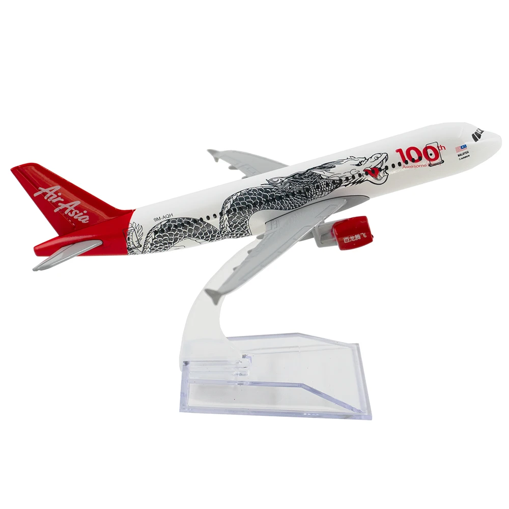 

Самолет самолета из сплава в масштабе 1/400, модель самолета из сплава A320 Air Asia White Dragon 16 см, подарок для детей, украшение для коллекции