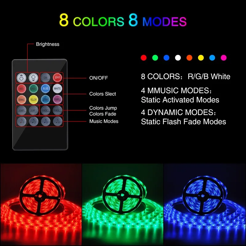 USB сзади светильник полосы SMD5050 ленты RGB светодиодный s 20-Ключ Музыка полоса 12V