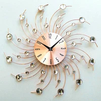 large metal art luxury wall clock home decorative crystal diamond color fancy morden clock horloge murale retro clocks quartz