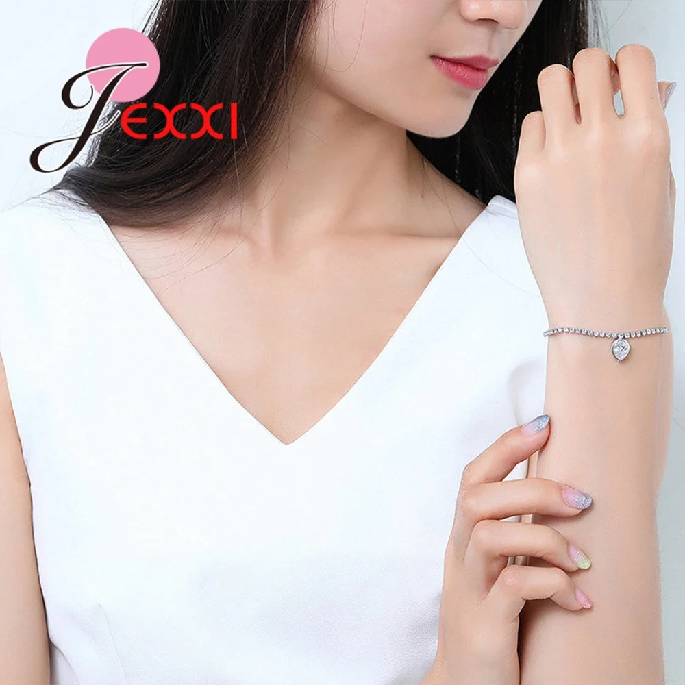 Adjustable CZ Rhinestone Tennis Bracelet &amp Bangle Silver 925 Jewelry Water Drop Charm For Women Bridal Engagement | Украшения и