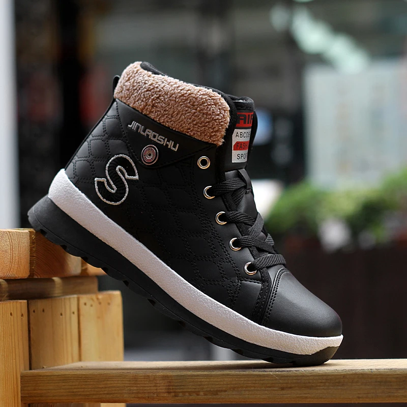 

Leather Woman Running Winter with Fur 2021 Warm Snow Shoes Women Winter Work Sports Shoes Sneakers High Top Rubber Ankle Shoe