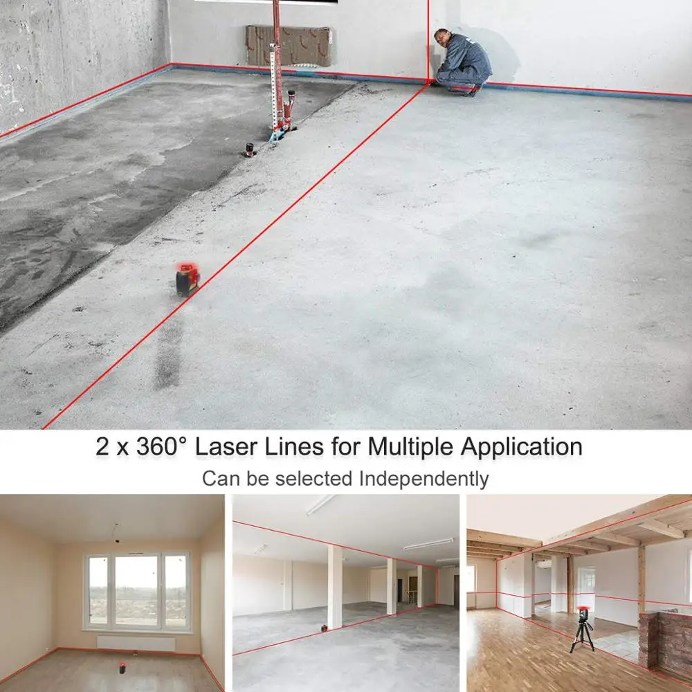 Huepar 8 Lines 2x360 Cross Laser Level Measure Rotary Line Red Beam Self-leveling Manual Mode Use Li-ion Battery | Инструменты