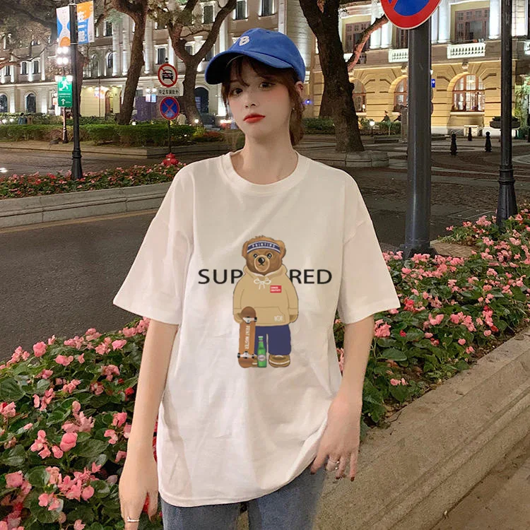 

T-shirts Women 2021 Sloth Bear Funny Fashion Trend Printing Clothes Graphic Tshirt Top Lady Print Female Tee T-Shirt