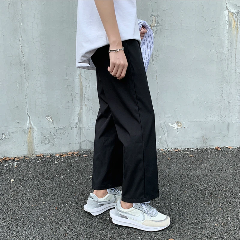 

Pants Men Black Ankle-length Simple Summer Baggy 2XL All-match Daily Retro Korean Style Teens Harajuku Streetwear Wide Leg Pant