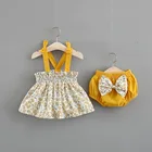 Новинка, Одежда для новорожденных девочек, платье без рукавов + трусы, комплект одежды из 2 предметов, летний костюм в полоску с рисунком, 0-24 месяцев
