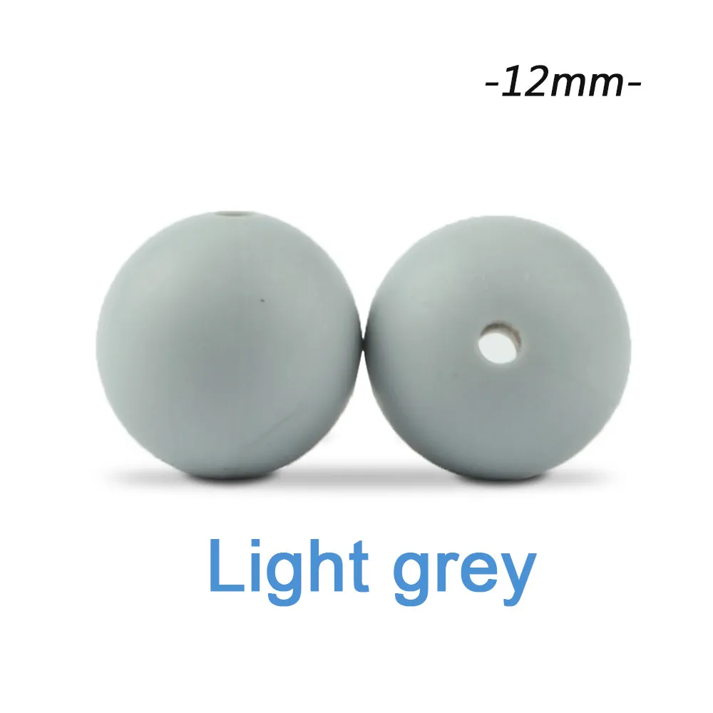 light grey Силиконовые бусины LOFCA, 12 мм, 200 шт, детские силиконовые бусины для прорезывания зубов, Пищевая силиконовая детская соска, ожерелье, подвеска, изготовление продукта - Цвет: light grey