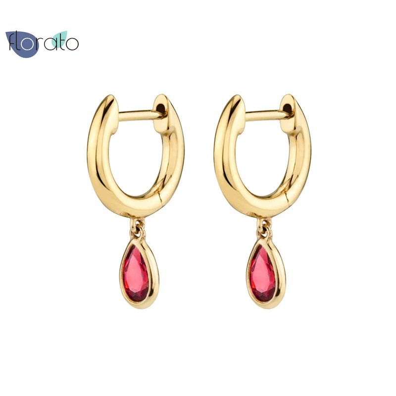 

100% Real 925 Sterling Silver Rose Red Crystal Hoop Earrings For Ladies Women Girls Birthday Gift Brincos Pendant Earrings Q40