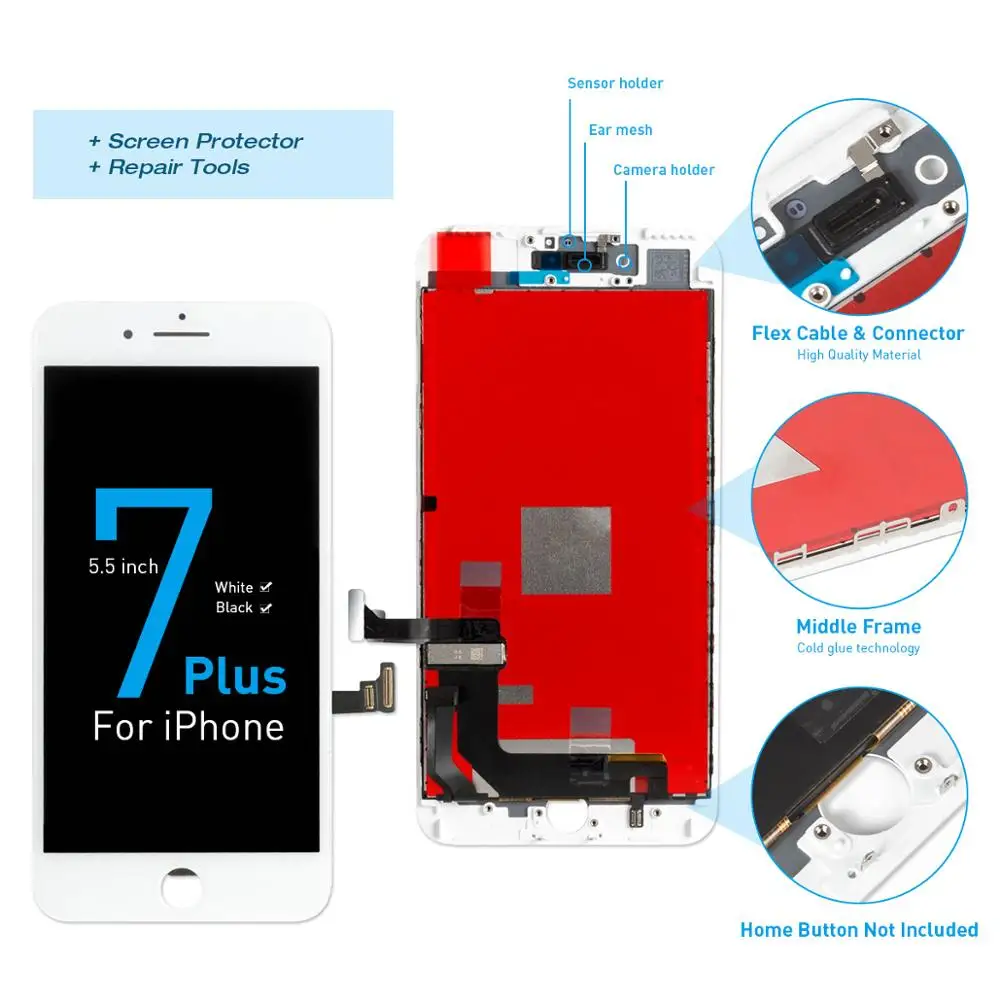 7Plus White No Parts OEM ЖК-дисплей для iPhone 7 7 Plus, полный комплект дигитайзер в сборе, 3D сенсорный экран, Замена+ фронтальная камера+ динамик+ подарки - Цвет: 7Plus White No Parts