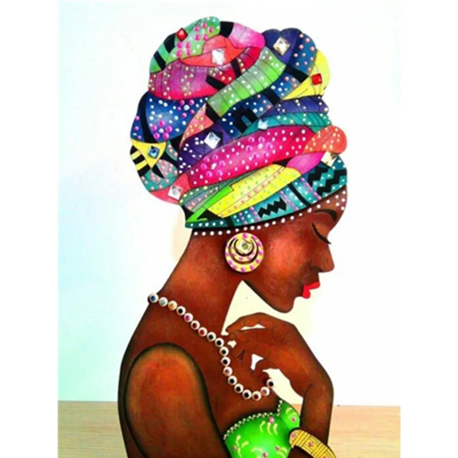 

5D DIY Diamond Painting African Woman Girl Full Square/Surrounded Diamond Embroidery Cross Stitch Mosaic Kit Christmas Gift,