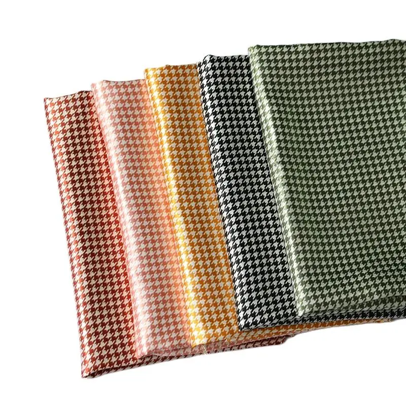 100cm*148cm Houndstooth Design 100%Polyester Satin Fabric Soft Charmeuse Dress Lining Textile |