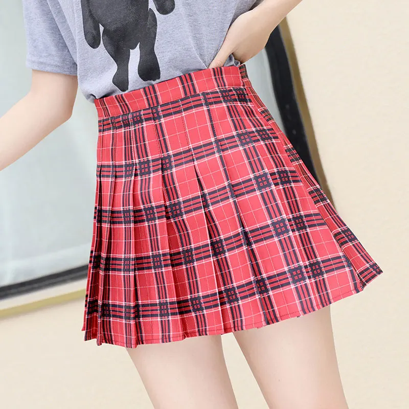 Женская шерстяная мини-юбка трапециевидной формы в клетку со складками с высокой
