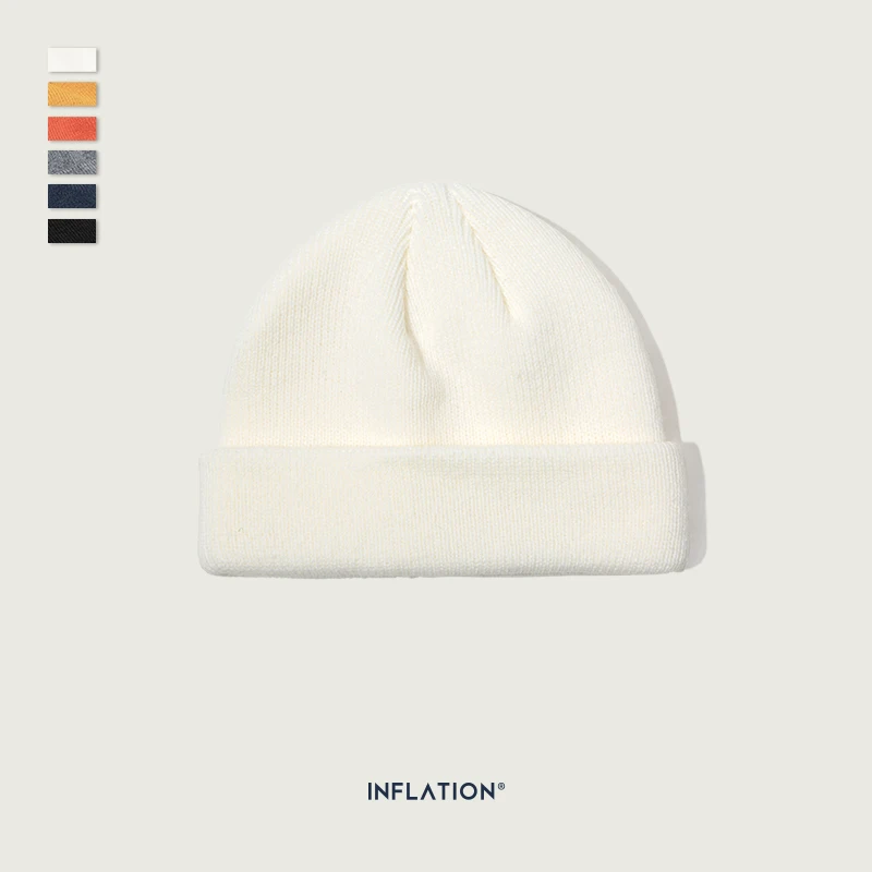 white Инфляция, унисекс вязаная шерстяная Осенняя шапка, зимняя, Skullies Beanies, модная, брендовая, теплая, вязаная, однотонная, 5 цветов, Skullies Beanie 170CI2019 - Цвет: white