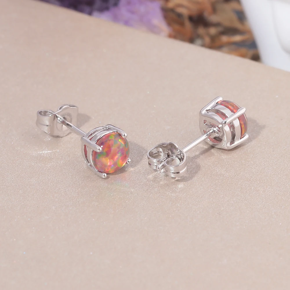 Серьги гвоздики CiNily разных цветов с огненным опалом и капельками серьги