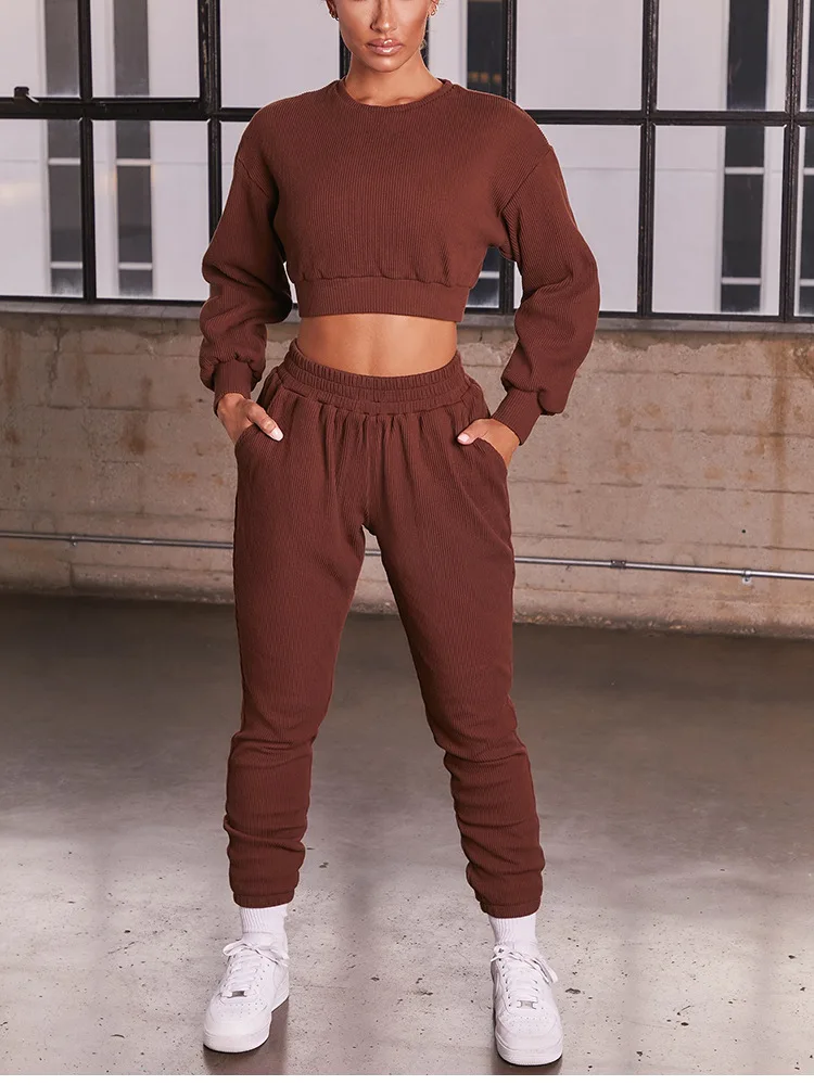 

sweat suits women matching sets Cropped crewneck sweatshirt+sweatpants two piece outfits for women 2020 jogging suits for women