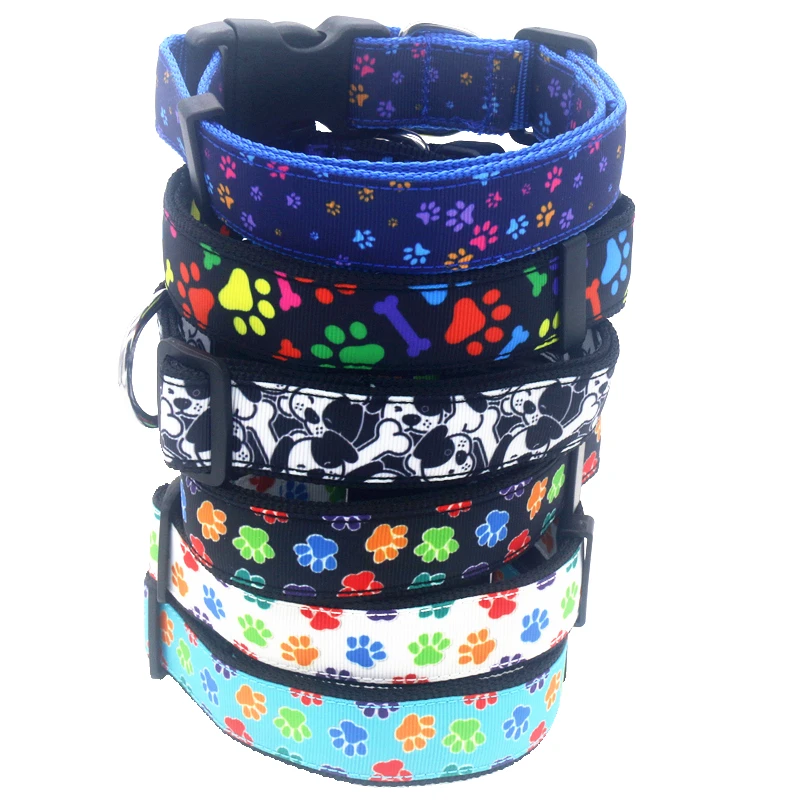 

DUWES 1'' 25mm Dog Collar Dog Paw Personalized Adjustable High Quality Ribbons Pet Collars D1578
