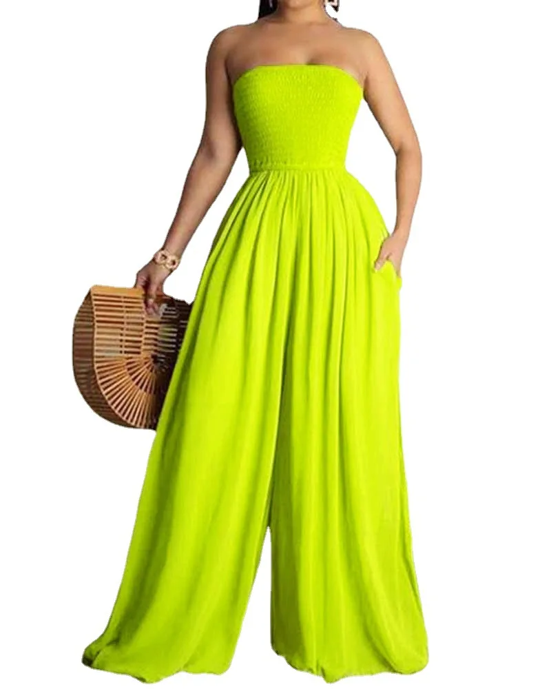 

M-5XL Plus Size Jumpsuit Long Relaxed With Off the Shoulders for Women Wide Leg Jumpsuit Elegant Solid Color Trousers Summer